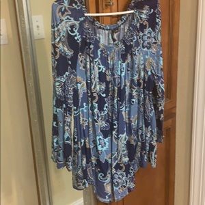 Blue bell-sleeve tunic